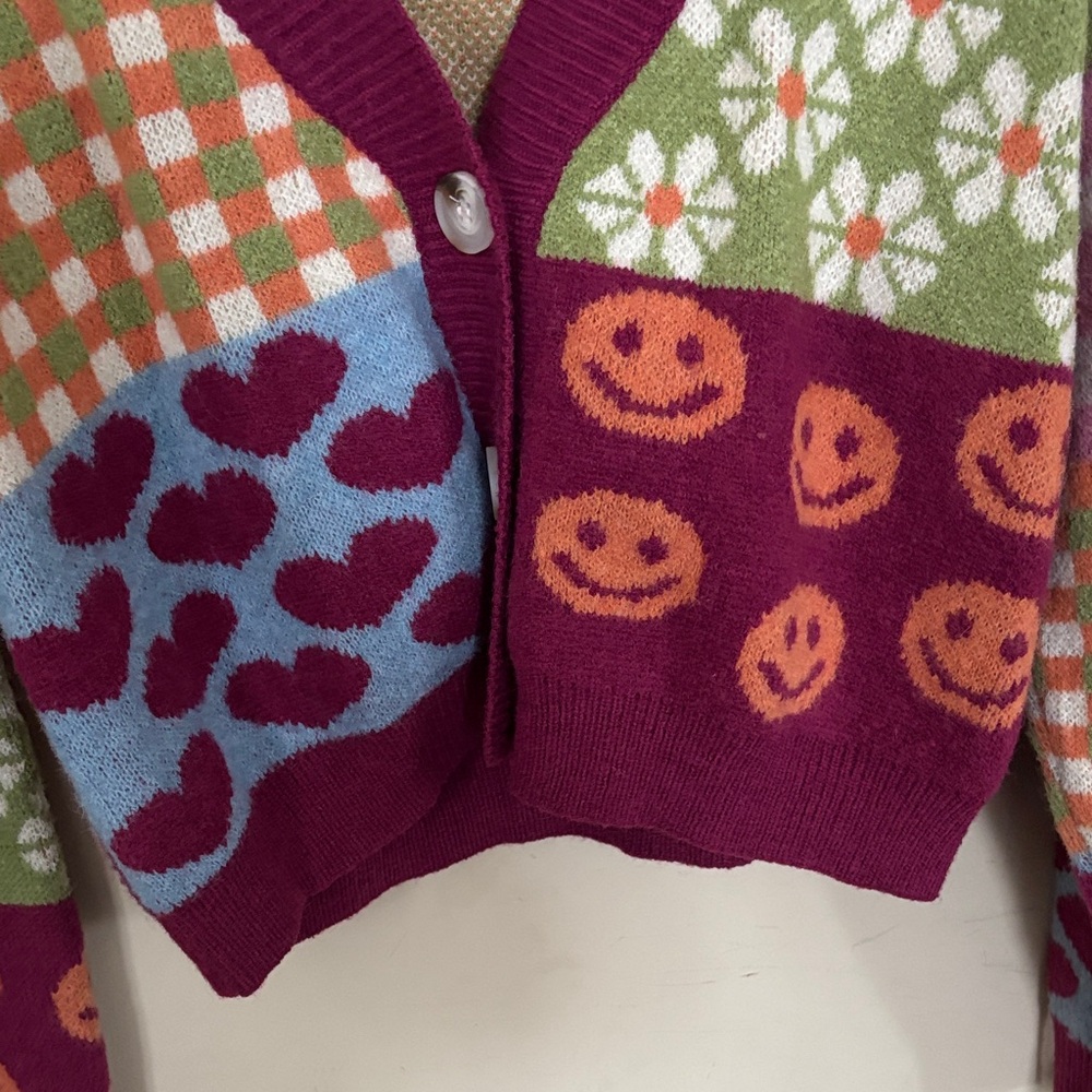 Debut Multicolor Patchwork Cardigan with Hearts a… - image 9